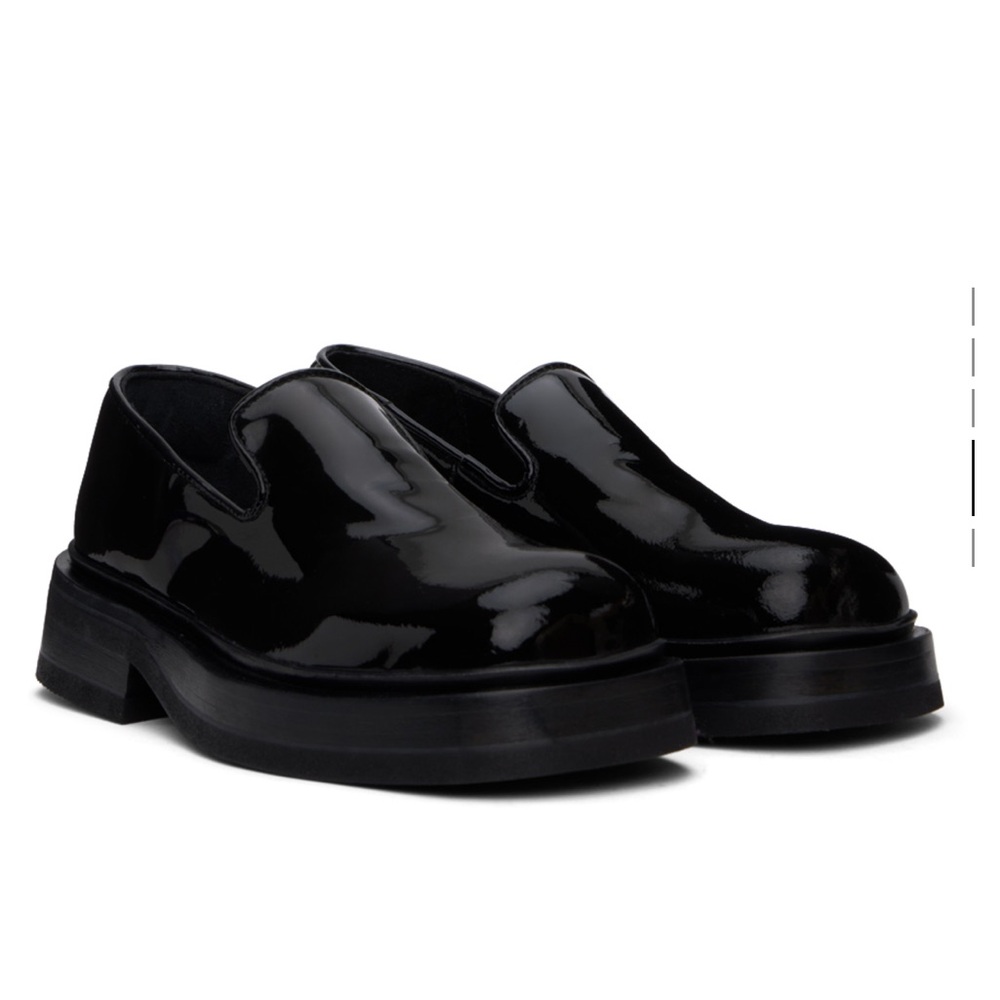 Black patent leather Chateau loafers by Eytys
